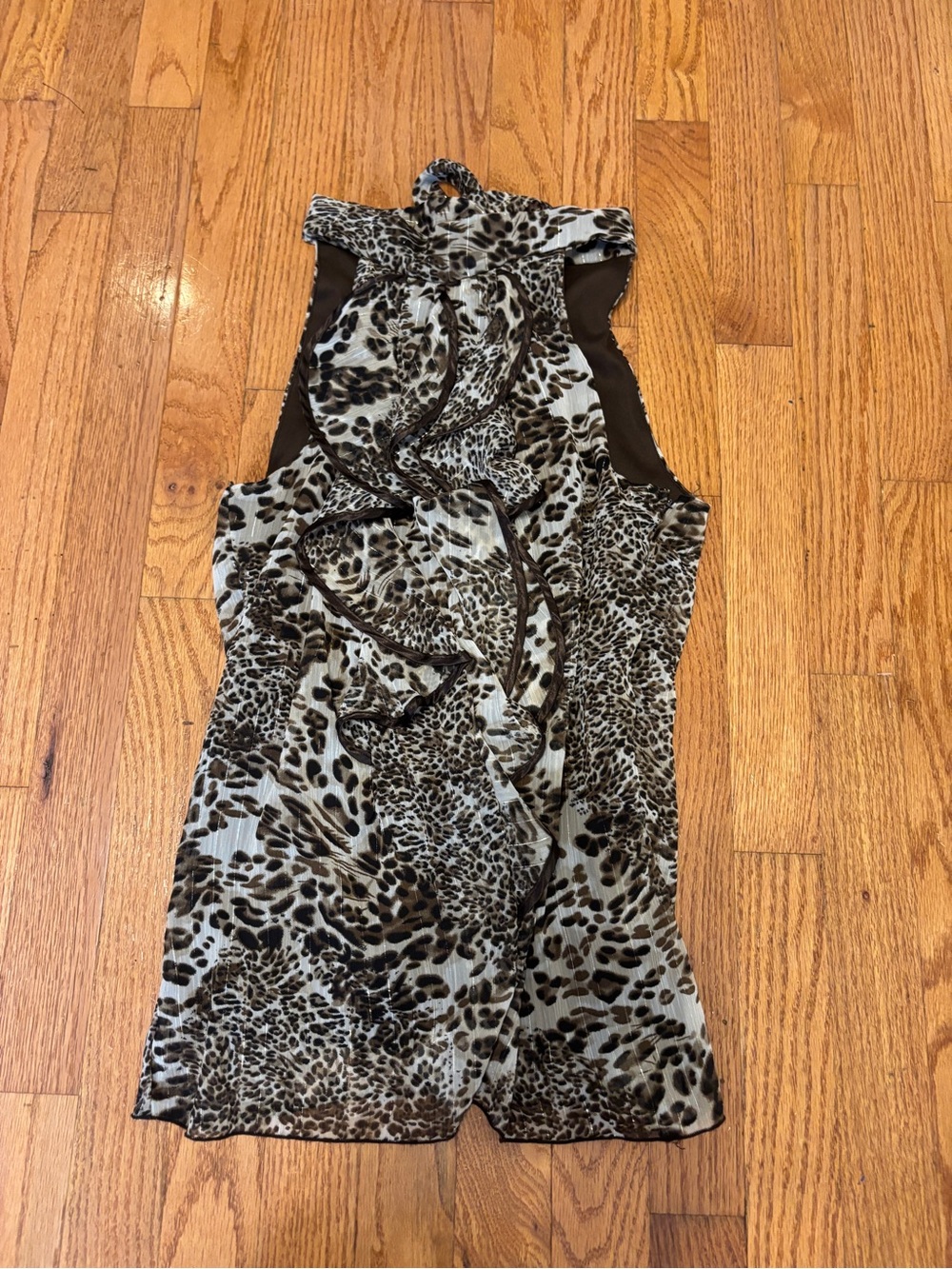 A. Byer Brown and Cream Leopard Print Ruffled Sleeveless Top